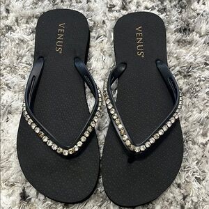 VENUS Black Rhinestone Sandals